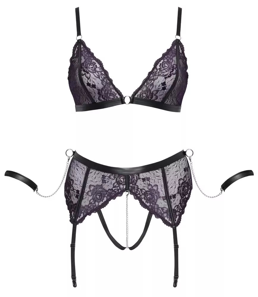 Cottelli Bondage liemenėlės rinkinys 3XL - nėriniai ir grandinėlės, reguliuojamos petnešėlės