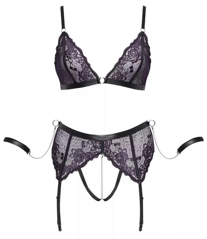 Cottelli Bondage liemenėlės rinkinys 3XL - nėriniai ir grandinėlės, reguliuojamos petnešėlės