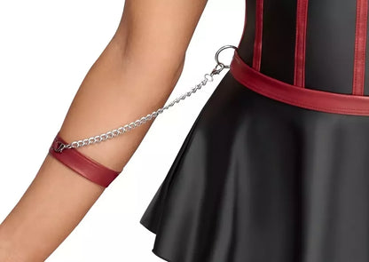 Cottelli Bondage Lift Bra Set 80B/M juodos-raudonos spalvos, su reguliuojamais rankų raiščiais