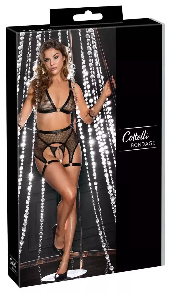Cottelli Bondage Lingerie Set XL – tinklelis ir matinė išvaizda, reguliuojami antrankiai