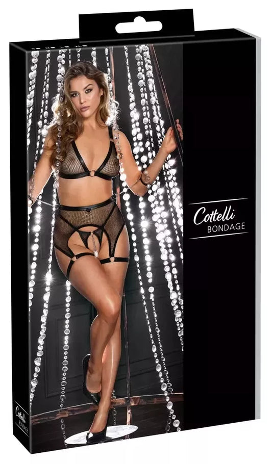 Cottelli Bondage Lingerie Set XL – tinklelis ir matinė išvaizda, reguliuojami antrankiai