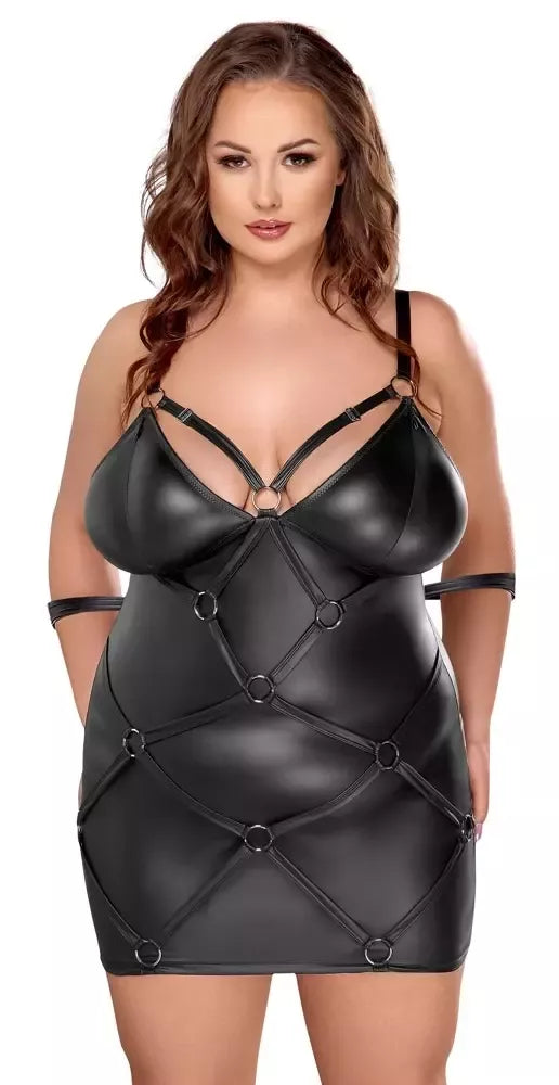Cottelli Bondage Plus 4XL matinės juodos spalvos suknelės ir reguliuojamų rankogalių rinkinys
