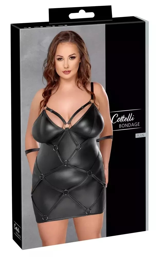Cottelli Bondage Plus 4XL matinės juodos spalvos suknelės ir reguliuojamų rankogalių rinkinys