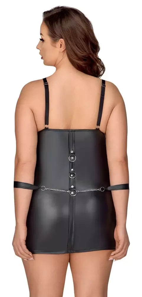 Cottelli Bondage Plus 4XL matinės juodos spalvos suknelės ir reguliuojamų rankogalių rinkinys