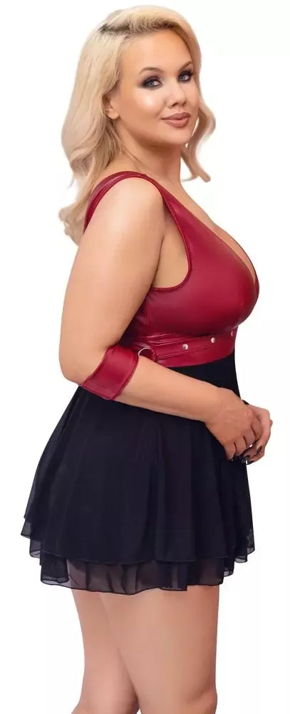 Cottelli Bondage Plus Babydoll Red 3XL su reguliuojamais dirželiais ir Powernet audiniu