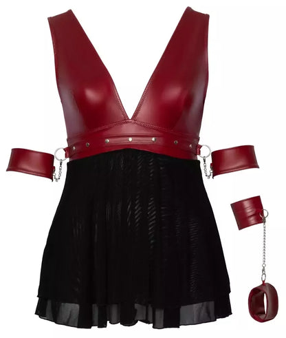 Cottelli Bondage Plus Babydoll Red 3XL su reguliuojamais dirželiais ir Powernet audiniu