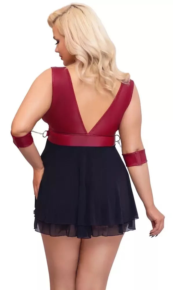 Cottelli Bondage Plus Babydoll Red 3XL su reguliuojamais dirželiais ir Powernet audiniu