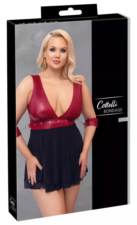 Cottelli Bondage Plus Babydoll Red 3XL su reguliuojamais dirželiais ir Powernet audiniu