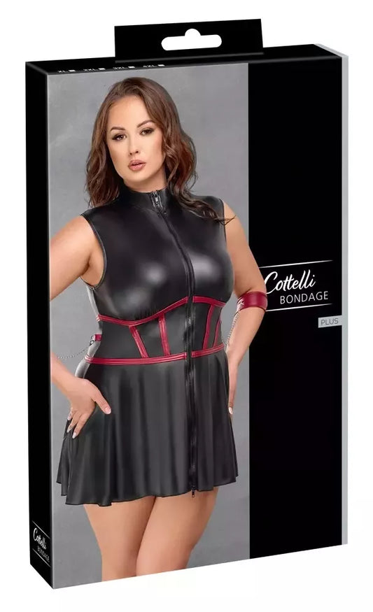 Cottelli Bondage Plus suknelė XL – matinė juoda, reguliuojami rankų rankogaliai, kaukė