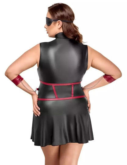 Cottelli Bondage Plus suknelė XL – matinė juoda, reguliuojami rankų rankogaliai, kaukė