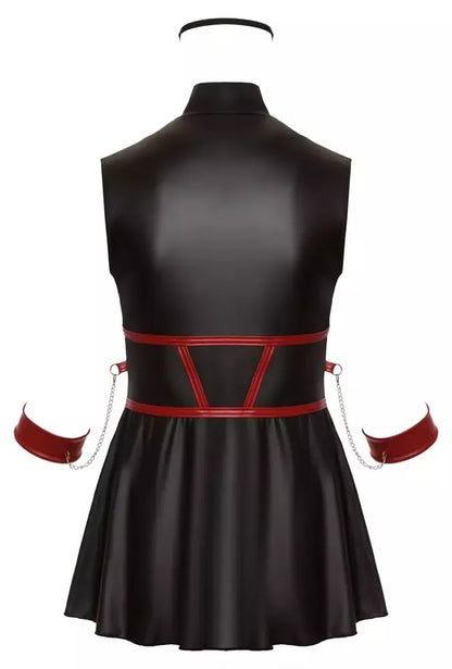 Cottelli Bondage Plus suknelė XL – matinė juoda, reguliuojami rankų rankogaliai, kaukė