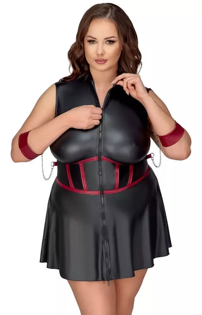 Cottelli Bondage Plus suknelė XL – matinė juoda, reguliuojami rankų rankogaliai, kaukė