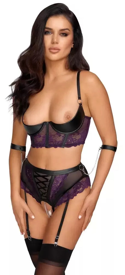 Cottelli Bondage trijų dalių apatinio trikotažo komplektas 80B/M, violetinė-juoda