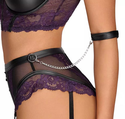 Cottelli Bondage trijų dalių apatinio trikotažo komplektas 80B/M, violetinė-juoda