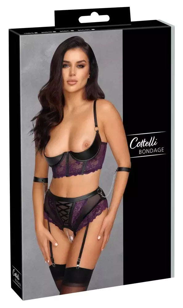Cottelli Bondage trijų dalių apatinio trikotažo komplektas 80B/M, violetinė-juoda