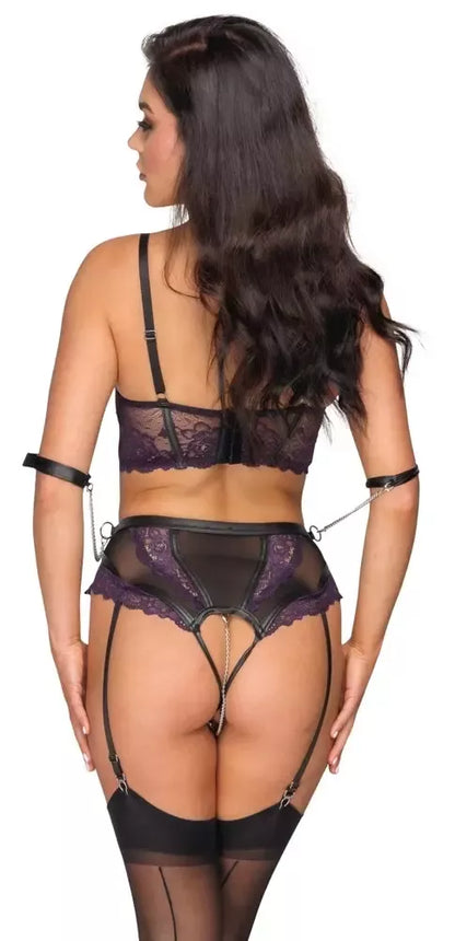Cottelli Bondage trijų dalių apatinio trikotažo komplektas 80B/M, violetinė-juoda