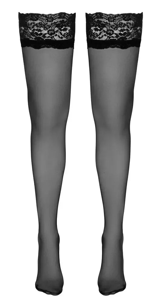 Cottelli Collection 20 denų kojinės su nėrinių juosta ir silikonu, juodos (dydis 8)