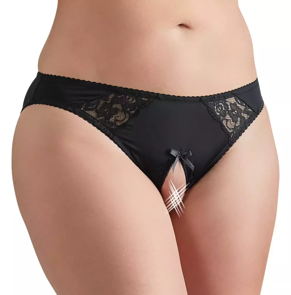 Cottelli Collection 3XL kelnaitės be klynuko su nėrinių akcentais, juodos