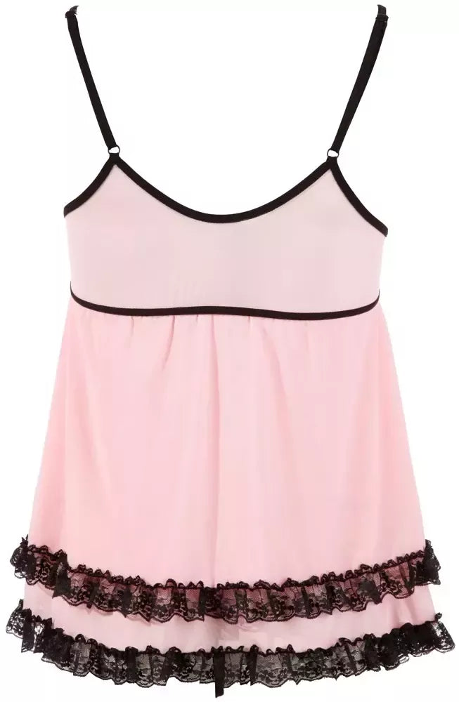 Cottelli Collection Babydoll Pink M – Nėriniais dekoruotas naktinių drabužių komplektas