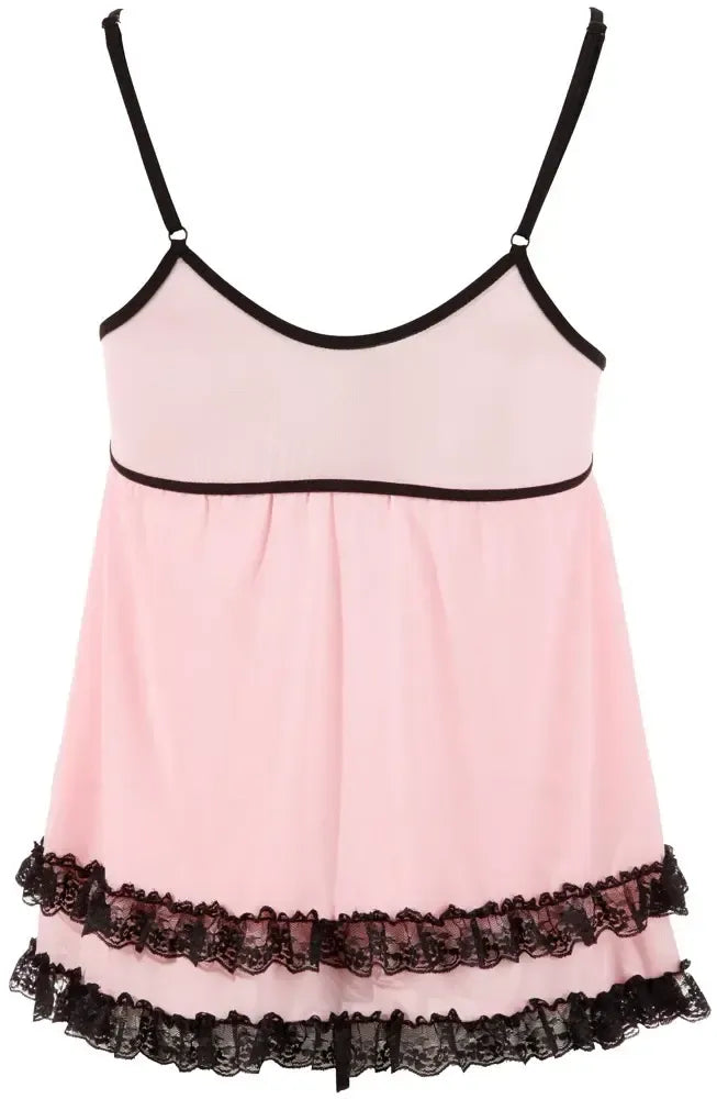 Cottelli Collection Babydoll Pink XL nėriniais dekoruotas naktinių drabužių komplektas