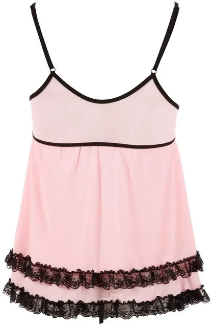 Cottelli Collection Babydoll Pink XL nėriniais dekoruotas naktinių drabužių komplektas