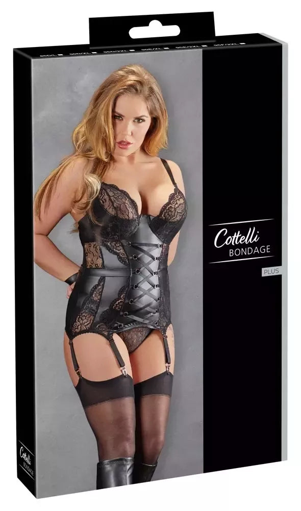 Cottelli Collection baskas 90D/XL juodo nėrinio ir matinio dizaino su antrankiais