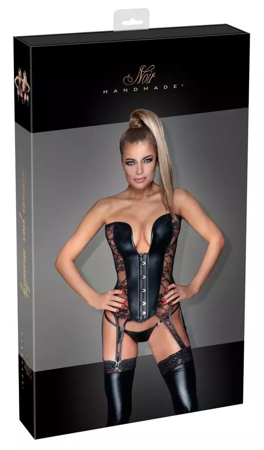 Cottelli Collection Basque Lace XL, Wet Look, reguliuojamos petnešėlės, juoda