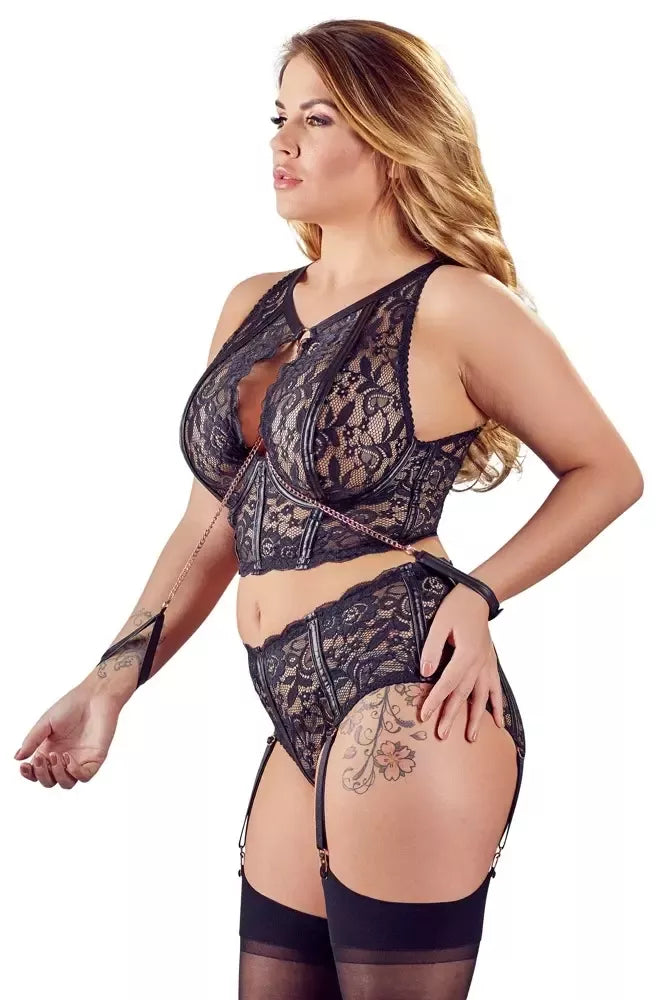 Cottelli Collection Bondage Bra Set 95D/2XL nėrinių ir matinės tekstūros komplektas