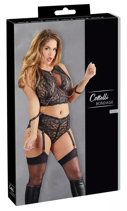 Cottelli Collection Bondage Bra Set 95D/2XL nėrinių ir matinės tekstūros komplektas