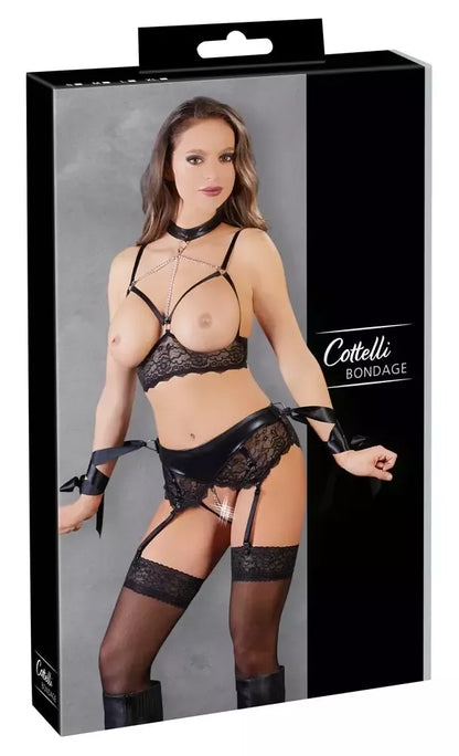 Cottelli Collection Bondage stiliaus liemenėlės komplektas su grandinėlėmis ir vėriniu, M dydis