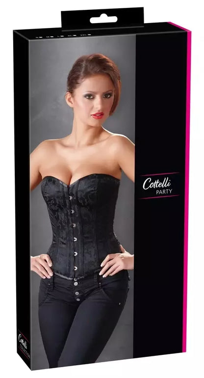Cottelli Collection brokato korsetas, juodas, XXL, su reguliuojamais raišteliais