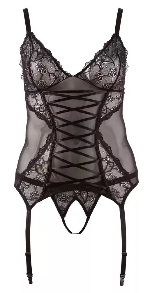 Cottelli Collection Cami Suspender Set 4XL juodas nėriniuotas reguliuojamas komplektas