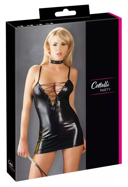 Cottelli Collection drabužis „Wet Look“ XL, su reguliuojamais petnešėlėmis, juodas