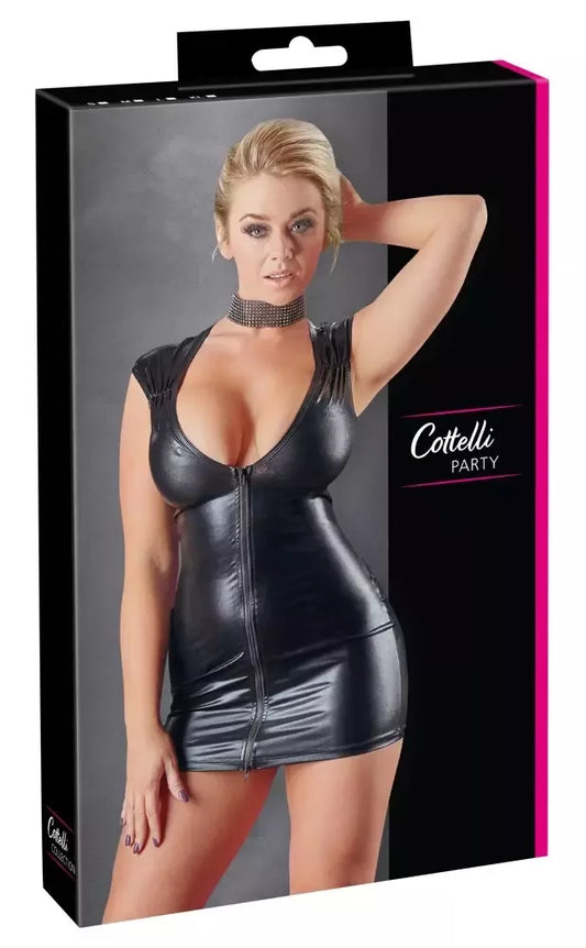Cottelli Collection drėgno efekto suknelė su užtrauktuku, juoda XL – blizgus, prigludęs dizainas