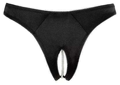 Cottelli Collection G-String Pearls Black L – atlasinės siuvinėtos kelnaitės