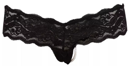„Cottelli Collection“ gėlėtais nėriniais puoštas juodos spalvos stygos (L dydis) su perlų detalėmis