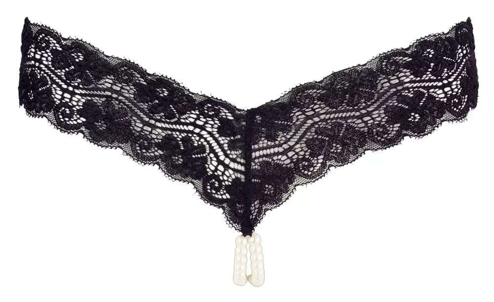 Cottelli Collection gėlėtais nėriniais puoštos kelnaitės su dekoratyviniais perlais, juodos, S