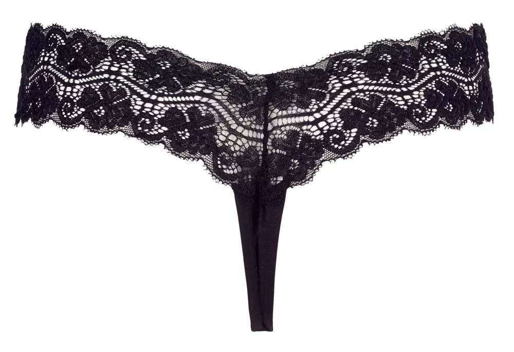 Cottelli Collection gėlėtais nėriniais puoštos kelnaitės su dekoratyviniais perlais, juodos, S