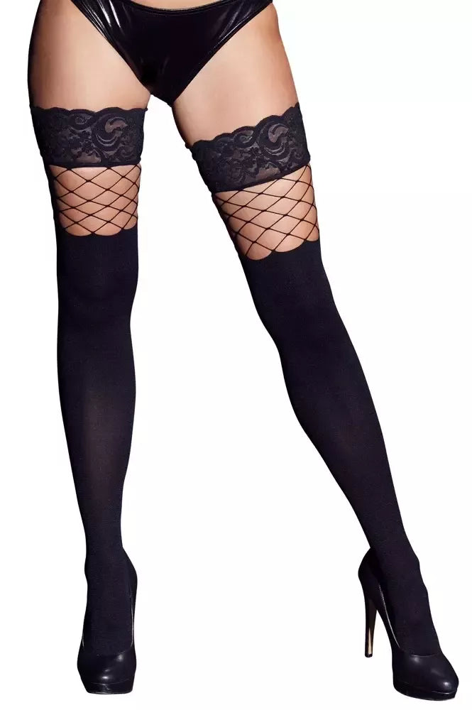 Cottelli Collection Hold-Up Stockings S/M, tinklelio ir nepermatomo audinio derinys, nėriniuotas viršus