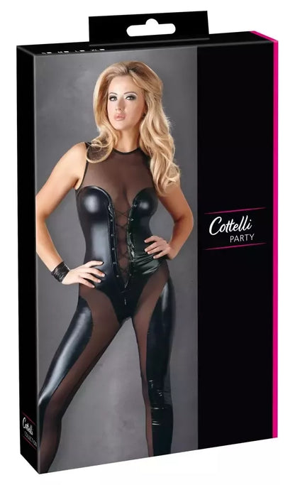 Cottelli Collection Jumpsuit Wetlook L skaidrus powernet juodas