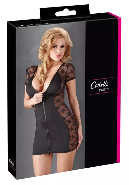 Cottelli Collection juoda aptempta suknelė XL su nėriniais ir dvipusiu užtrauktuku