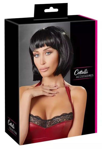„Cottelli Collection“ juodas „bob“ kirpimo perukas iki smakro, reguliuojamas, 28 cm