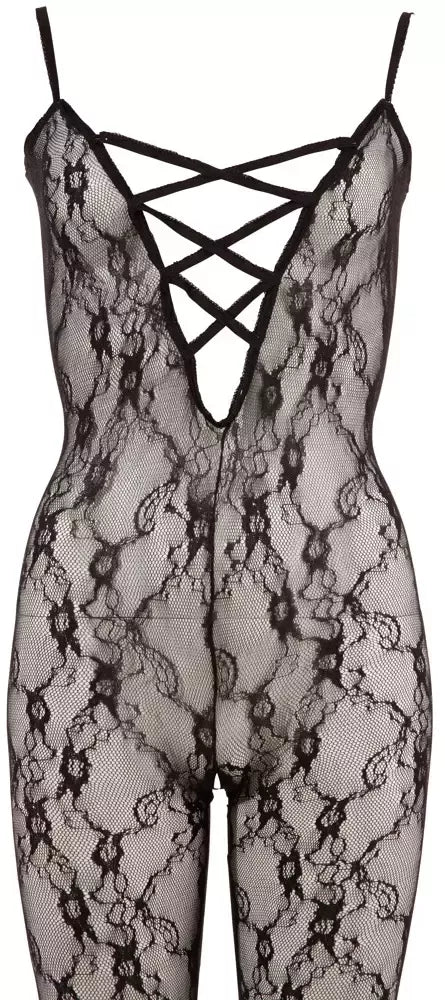 Cottelli Collection juodas bodis XXL-XXXL, švelnūs nėriniai, atviras dizainas