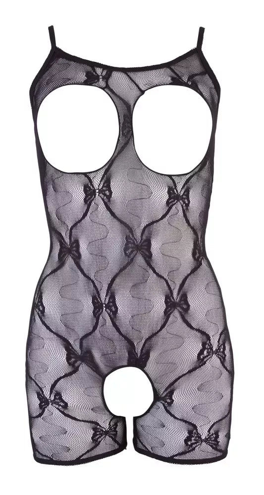 Cottelli Collection juodas nėriniuotas trumpas kombinezonas S/M su rankovėmis