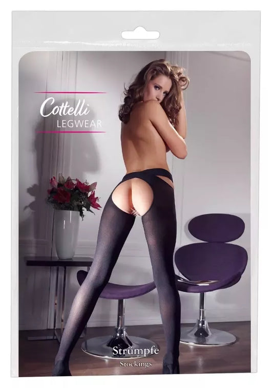Cottelli Collection juodos kojinės S/M su kryžminiu dirželiu ties liemeniu
