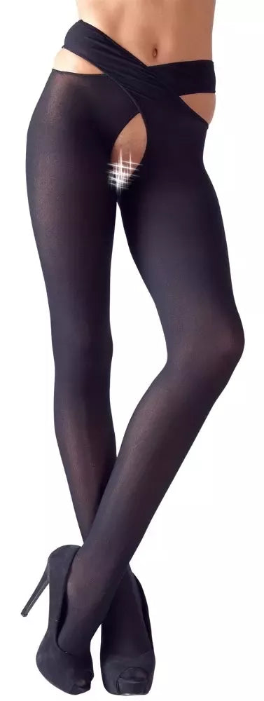 Cottelli Collection juodos kojinės S/M su kryžminiu dirželiu ties liemeniu