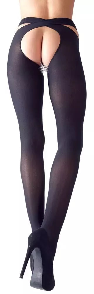 Cottelli Collection juodos kojinės S/M su kryžminiu dirželiu ties liemeniu
