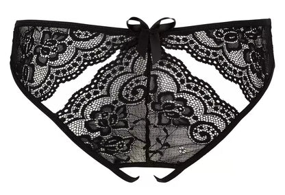 Cottelli Collection juodos nėriniuotos kelnaitės be klynuko M - elegantiškas ažūrinis dizainas