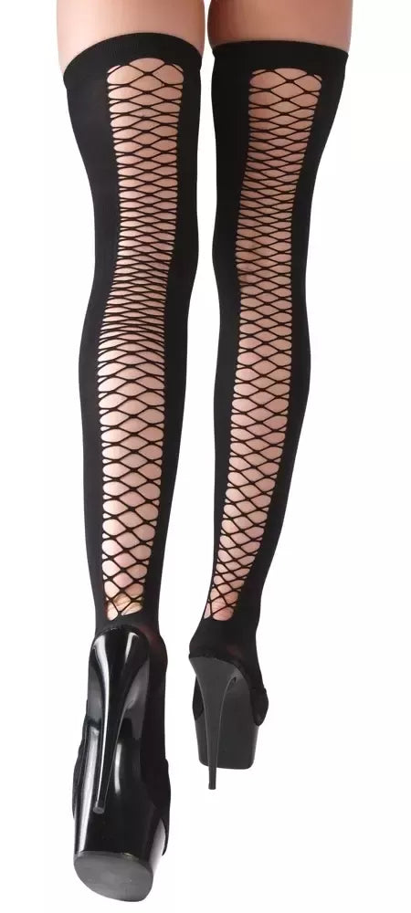 Cottelli Collection kojinės aukščiau kelių su tinklelio siūle S/M juodos