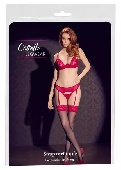 Cottelli Collection kojinės juodais ir raudonais nėriniais viršuje 20 DEN Oeko-Tex